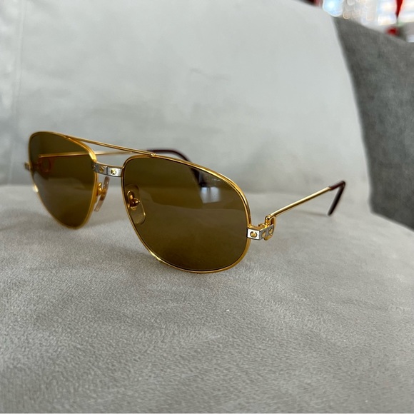 (SOLD)Rare Cartier Santos 24K Gold-plated Aviator Sunglasses (Vintage) - Picture 4 of 16
